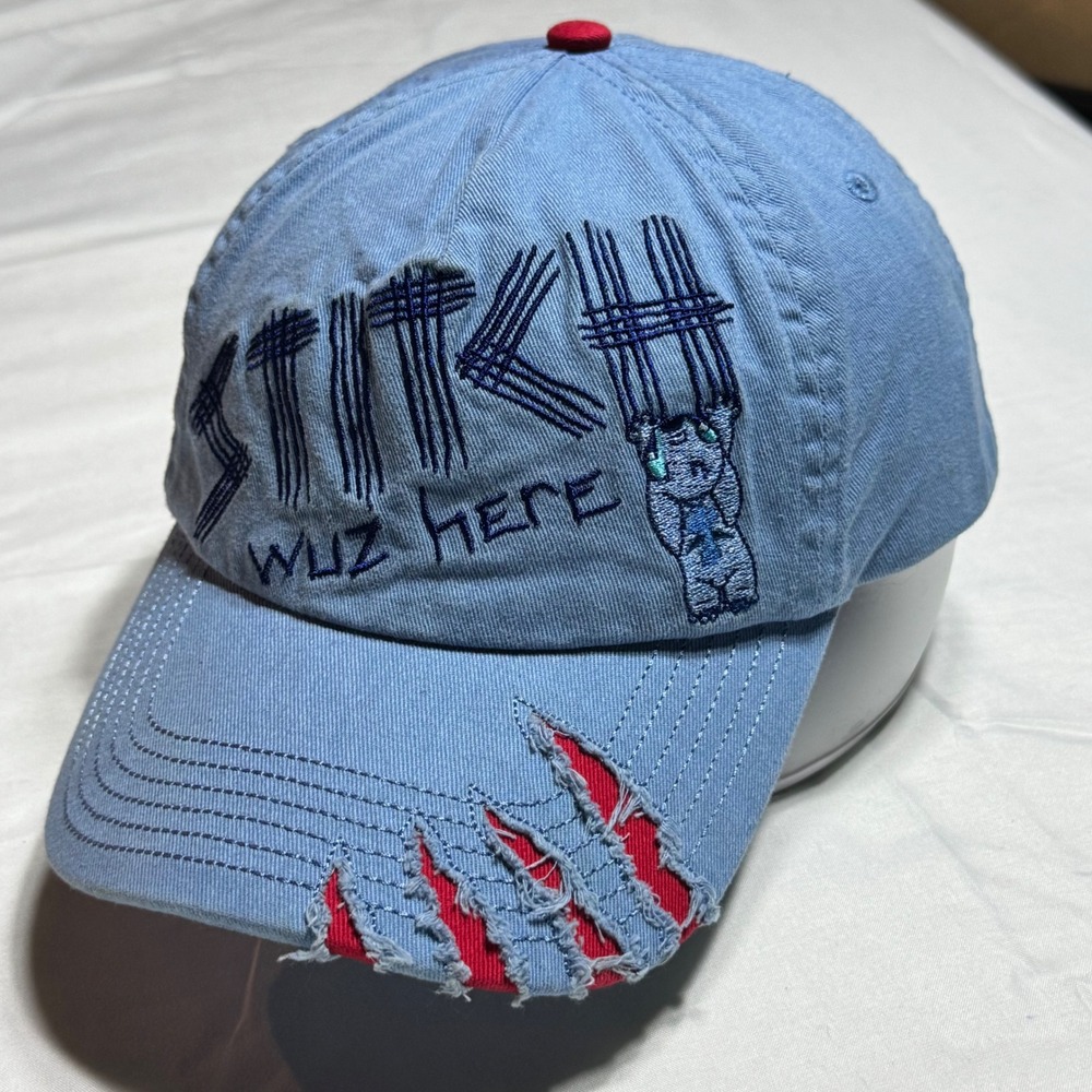 Disney Stitch Wuz Here Youth Hat 54-57 cm Distressed Blue Red Cotton Cap
